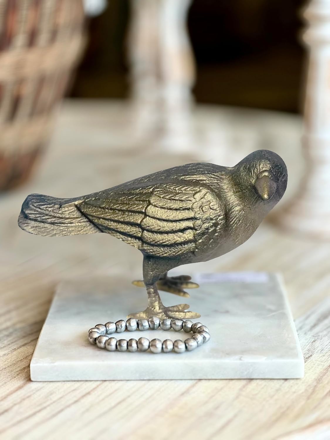 NACH Cast Iron Crow Statue, Head to Side Raven, Large Garden Statues, Crow Garden Sculpture, Bird Figurines Home Decor, Crow Decor, Raven Decor, Gold Bird Statue, 4 x 11 x 6.5 inches, JS-90-7115AG