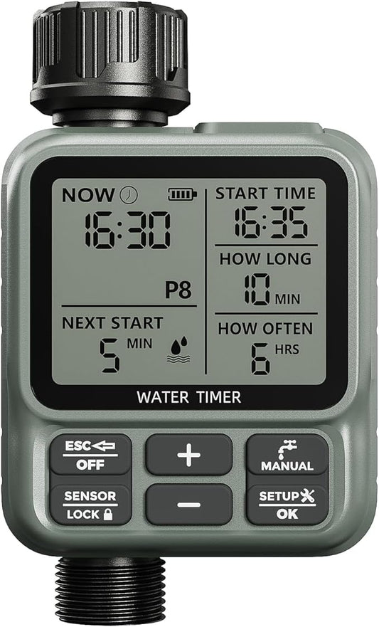 Water Timer for Garden Hose - Large LCD Display, Sprinkler Timer | Programmable Water Hose timer for Automatic Watering System | Irrigation System for Garden, Lawns, Greenhouses, Backyard