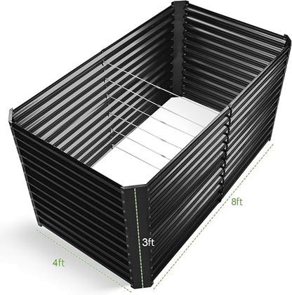 Land Guard 8x4x3ft Rectangular Galvanized Raised Garden Beds, Large-Capacity Metal Planter Box Outdoor, Durable Deep Raised Garden Bed 3ft Tall, Raised Beds for Gardening Vegetables, Dark Grey