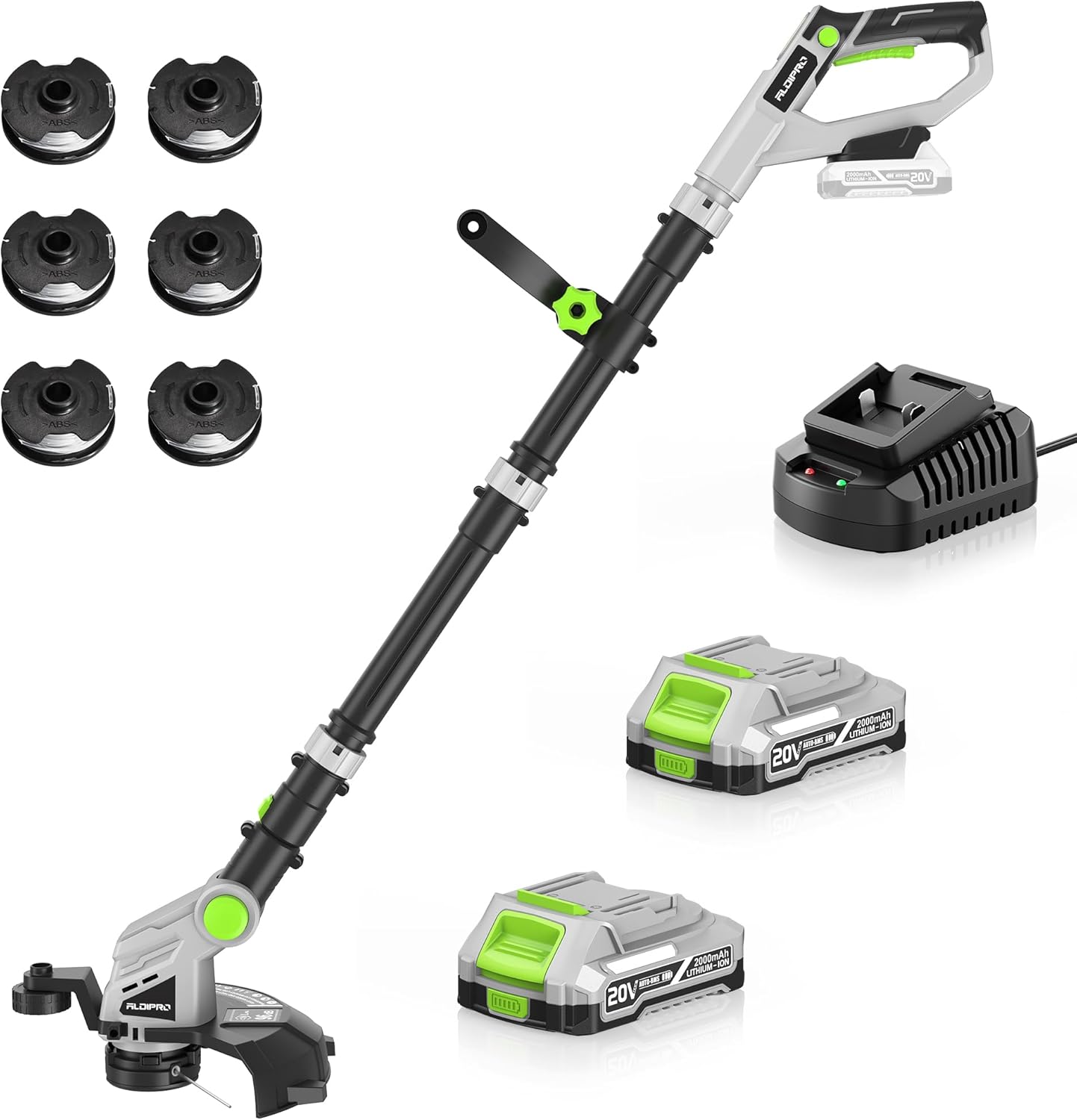 Weed Wacker Cordless 20V 12'' Electric Weed Eater with Auto Line Feed, 2 x 2.0Ah Battery and Fast Charger, 6 x Replacement Line, Battery Powered String Trimmer for Lawn Care, GrassTrimmer (AD-ST-002)