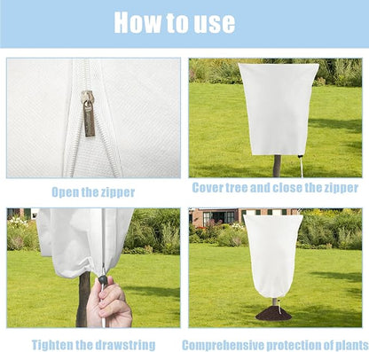 8 Pack Plant Covers Freeze Protection, 31.5"x47.2" Frost Blankets with Zipper Drawstring, Winter Cold Weather Plant Protection Jacket for Outdoor Plants Potted Shrubs Trees from Freeze Animals, White