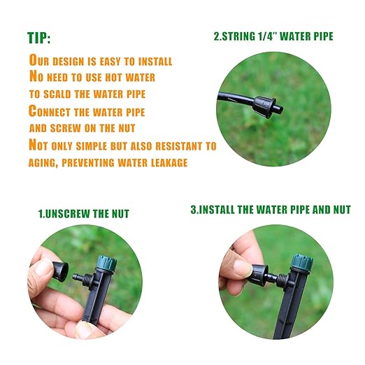 100pc Drip Irrigation Emitters for 1/4" Drip Tubing,5.5" Stake with Adjustable Automatic Irrigation Drippers for (4-7mm) Garden Watering System. (100pcs-360 Degree Drip)