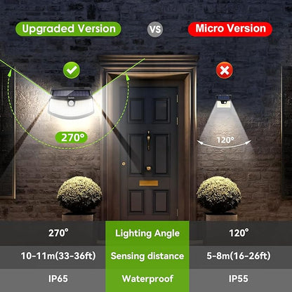 Aootek New Solar Motion Sensor Lights 120 LEDs with Lights Reflector,270° Wide Angle, IP65 Waterproof, Step Lights for Front Door, Yard, Garage, Deck (Back Button 4-Pack)