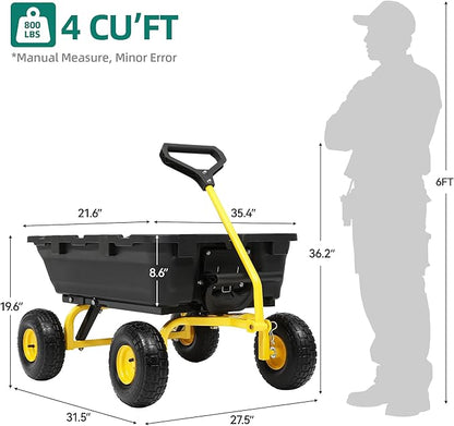 800lb Garden Dump Cart,Utility Wagon Wheelbarrows with Quick-Release System&4 Pneumatic Tires,Heavy Duty Yard Dump Wagon with Steel Frame for Yard,Farm,Garden and Halloween Hauling (Yellow)