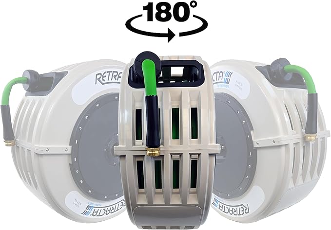 Macnaught Retractable Garden Hose Reel, 60 Ft Water Hose Reel Heavy Duty Retractable Hose with Metal 180° Swivel Rotation Bracket for Wall Mount - Green