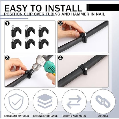 100 Pcs Drip Irrigation 1/2" and 5/8" Tubing Mounting Clips, Firm and Easy to Install, Drip Irrigation Kit Connector, Black