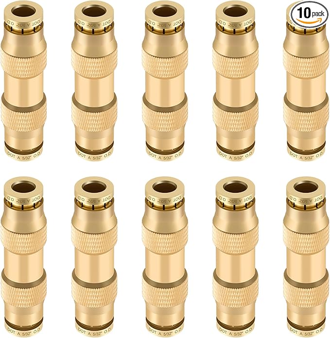 5/32" Quick Push to Connect Fittings Brass Union Straight Joint DOT Approved 5/32 inch tube OD Air Line Adapter Air Spring Suspension Kit for Car Truck Trailers and Air Brake System 10pcs