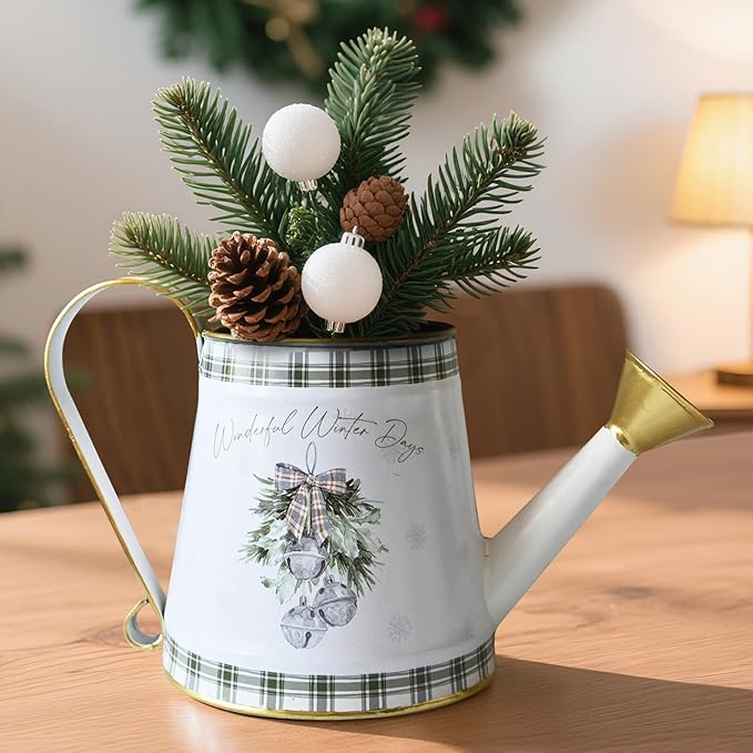 Small Christmas Decorative Watering Can for Indoor Plants Metal Watering Can Outdoor for Bonsai Balcony Courtyard Garden Flower Christmas Decorative