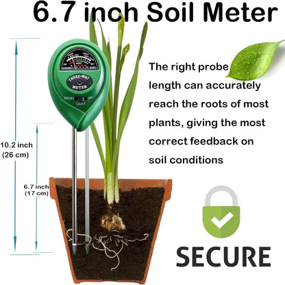 Suplong 3-in-1 Soil Moisture Meter, Upgraded Stainless Steel Probe Soil pH/Light/Moisture Meter for Plants, Soil Tester for Garden, Farm, Lawn, Indoor & Outdoor (No Battery Needed)