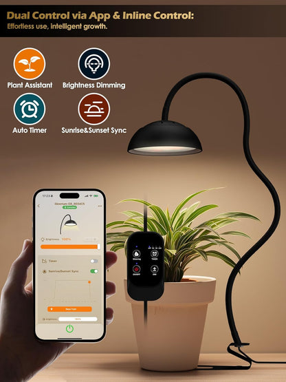 GLOWRIUM Smart Grow Lights for Indoor Plants,10W Full Spectrum LED Plant Light with 3/9/12 Timer,10 Dimmable Levels,Height Adjustable Grow Light with Base (Black)