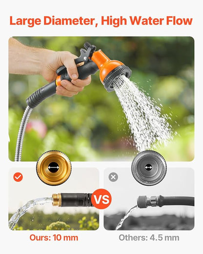 VEVOR Metal Garden Hose 200 ft, Heavy Duty Stainless Steel Water Hose with 10-Function Nozzle, No-Kink & Flexible Outdoor Garden Hose, Rust-Proof Lightweight Hose for Yard, RV, Car Wash