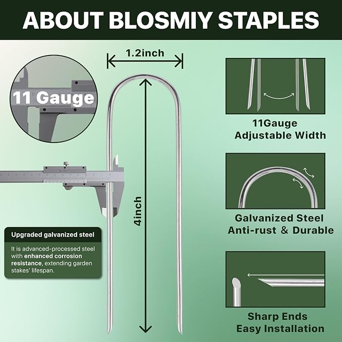 U Shaped Landscape Garden Staples 4 Inch 40 Pack Updated 11Gauge Irrigation Stakes Galvanized Garden Stakes Fabric Pins for Soaker Hose Drip Line Tubing Yard Lawn Staples for Outdoor Decorations