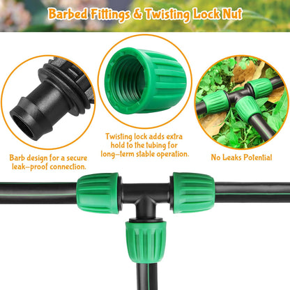 Drip Irrigation 1/2" Tee Fittings：1/2 Inch Drip Line Lock Barbed Tee Connectors for Drip Irrigation Tubing (1/2" ID x 0.640" OD) Anti-Drop Three Way Drip Irrigation Parts (12 Pieces)