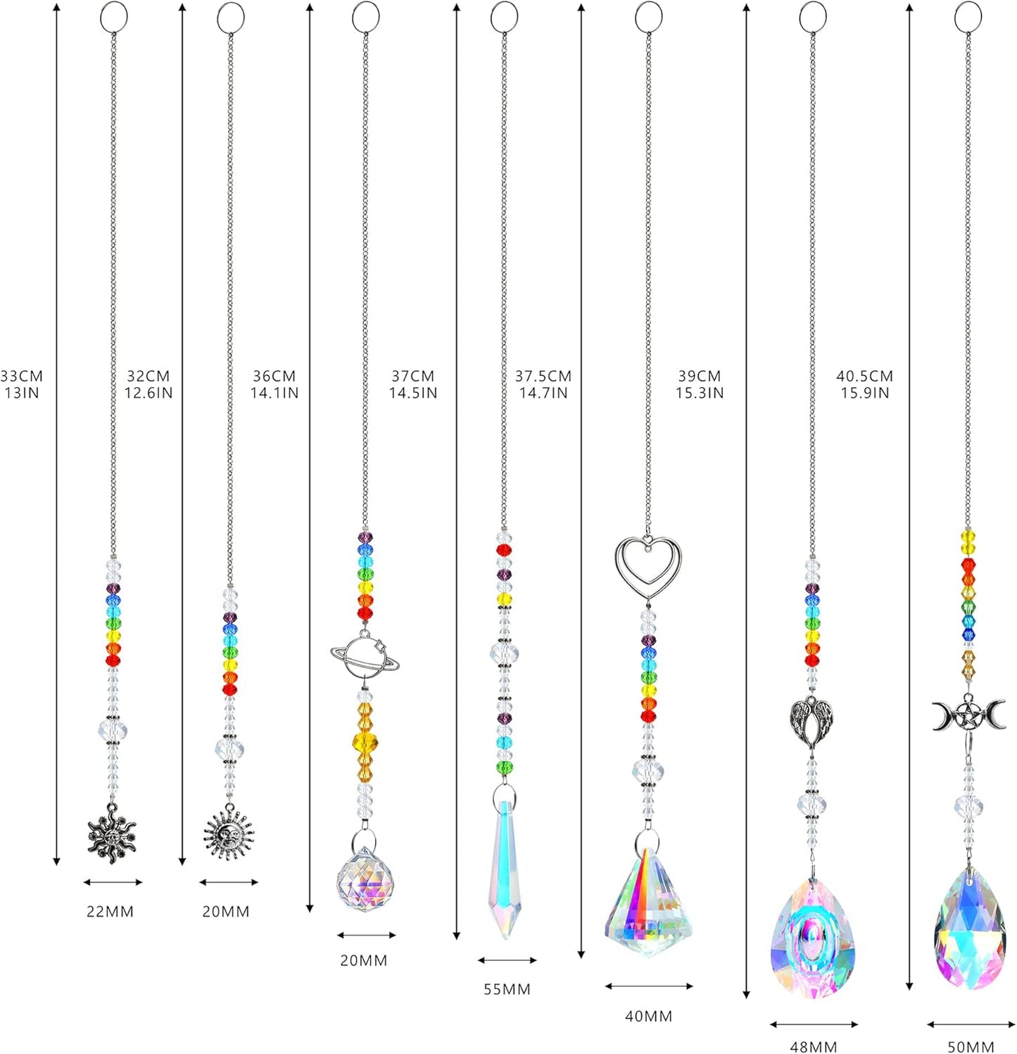 Suncatcher Crystal Prisms Hang Pendants Garden Window Sun Catcher Rainbow Chandelier Beads Chain Ornament, Pack of 7