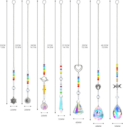 Suncatcher Crystal Prisms Hang Pendants Garden Window Sun Catcher Rainbow Chandelier Beads Chain Ornament, Pack of 7