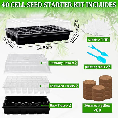 Halatool 2 Pack Seed Starter Trays with 80 Pcs Coco Pellets, Greenhouse Indoor Seed Germination System for Herbs Vegetables Flowers, Seed Starter Kit