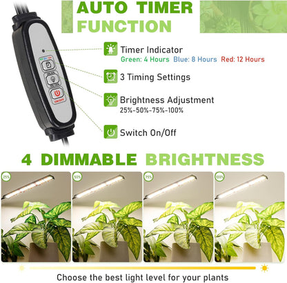 FOXGARDEN Grow Lights Full Spectrum, Tri-Head Plant Lights for Indoor Growing with Flexible Gooseneck, 156 LEDs Clip Grow Lamp with 4/8/12H Timer, 4 Brightness Levels, Ideal for Indoor Growth