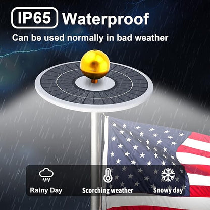 Flag Pole Light Solar Powered Solar Flagpole Light with DC Charge Port Top Mount 566 LED Brightest Water Resistant Outdoor Dusk to Dawn American Flag Lights Fits 15-40 ft Flagpoles