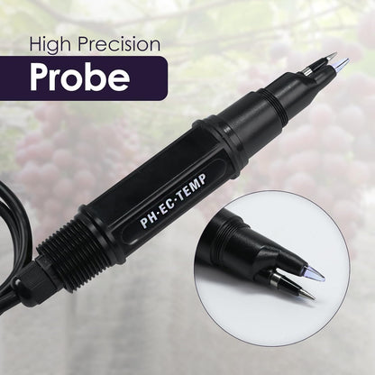 pH Meter for Food 3-in-1 Digital pH EC Temperature Meter with ATC, Food pH Tester for Checking Fermentation/Bread Dough/Sausages, Waterproof pH Probe Meter for Cosmetics, Solid and Soft Soil Sample