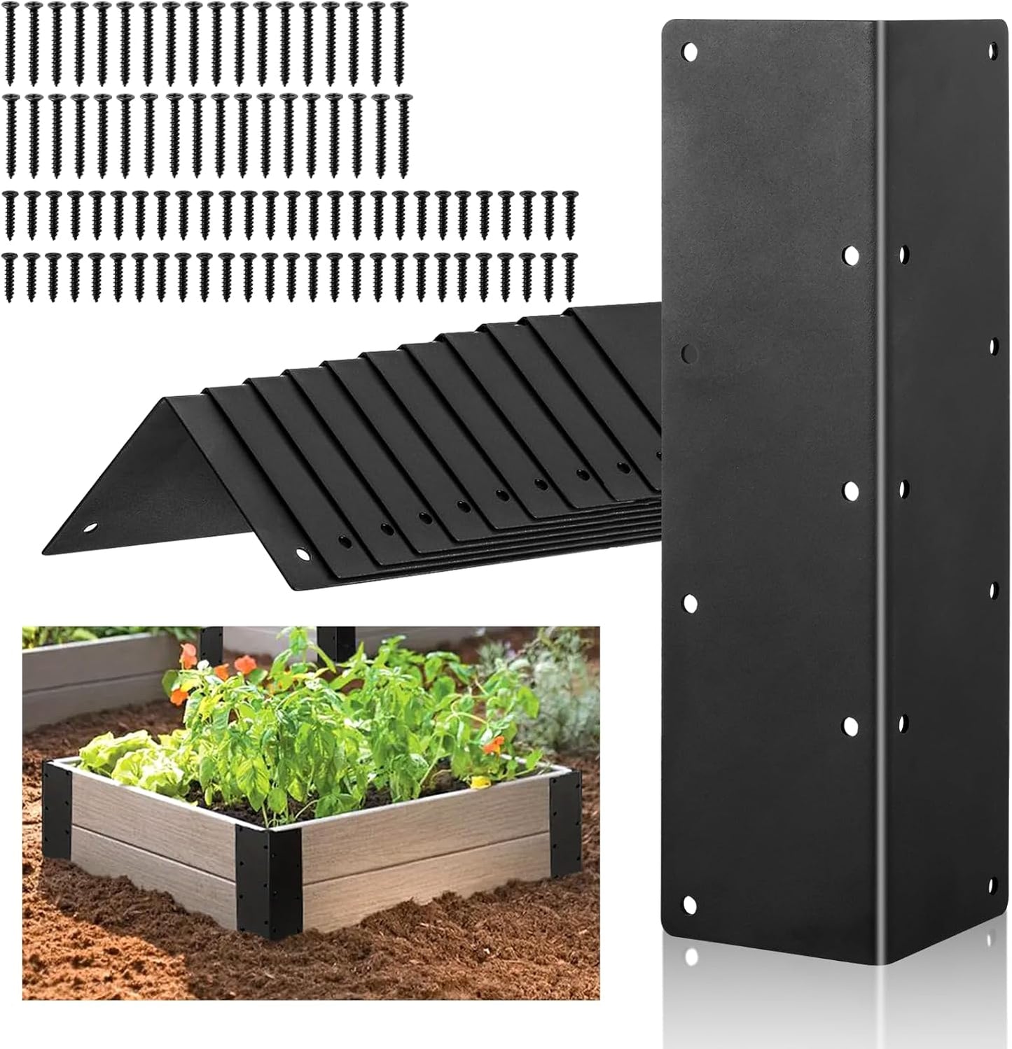 12 Packs Raised Beds Corner Brackets 11 in Metal L Brackets for with Screws Black Angle Corner Bracket Connectors 11" x 3" x 3" for Wood Flower Box Angle Brace Black