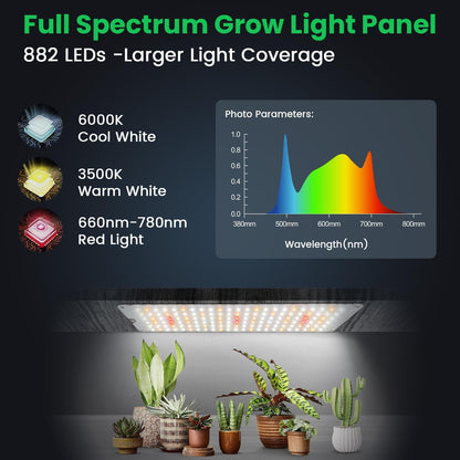 Garpsen Grow Lights for Indoor Plants, 882 LEDs Full Spectrum Plant Light with 5 Dimmable Levels & 3 Color Modes, Grow Lamp with Auto Timer 6/12/16H for Under Cabinet Plant & Plant Stand(6Panels)