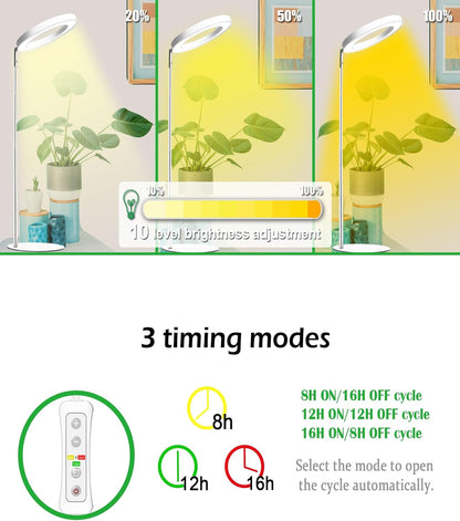 yadoker 144 LEDs Full Spectrum Plant Grow Light for Indoor Plants，Height Adjustable, 6.3" Aluminum Housing,Automatic Timer with 8/12/16 Hours,10-Level Brightness,Ideal for Small and Medium Plant Grow