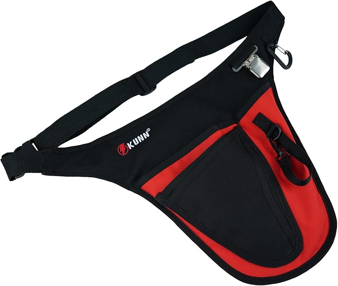 KUNN Garden Tool Belt,Durable Adjustable Tool Belt Waist Pouch with 4 Pocket for Women Men Gardeners Florist Red