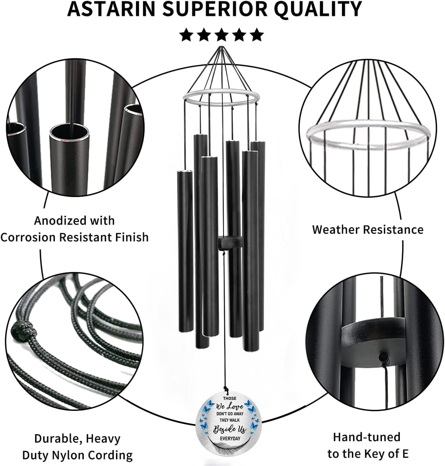 Personalized 36" Bereavement Wind Chimes for Outside, Memorial Gift in Remembrance of a Loved One, Sympathy Gift for Loss of Mother Father Husband, Garden Patio Decor