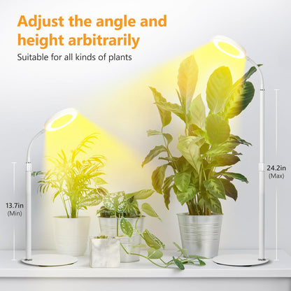 Desk Top Grow Lights for Indoor Plants,Full Spectrum Table Plant Light,24.2" Telescope Stand,UV LED Red Blue Halo Growing Lamp,Adjustable Gooseneck,Auto Timer,3 Lighting Modes,10-Level Dimmable