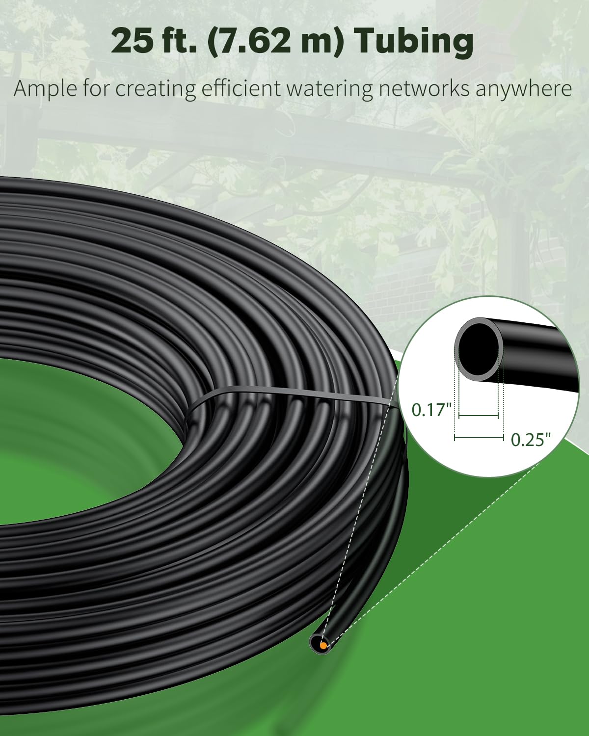 Pawfly 25 ft. 1/4" Drip Irrigation Tubing, Blank PE Distribution Tubing for Drip Irrigation System, Black Polyethylene Drip Line, Drip Irrigation Hose Roll for Garden Watering