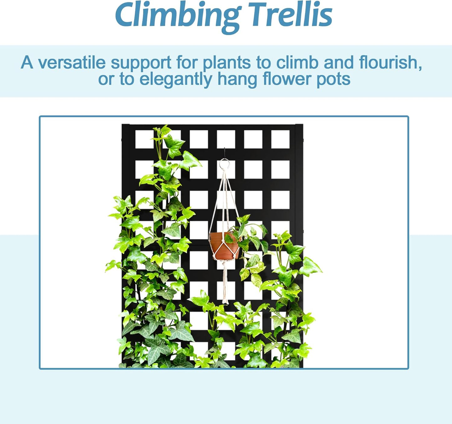 Metal Planter Box with Trellis, Raised Garden Bed with Privacy Screen, Outdoor Standing Flower Beds with Drainage Hole for Climbing Plants, Vine, 23" L x 12" W x 63" H, Black