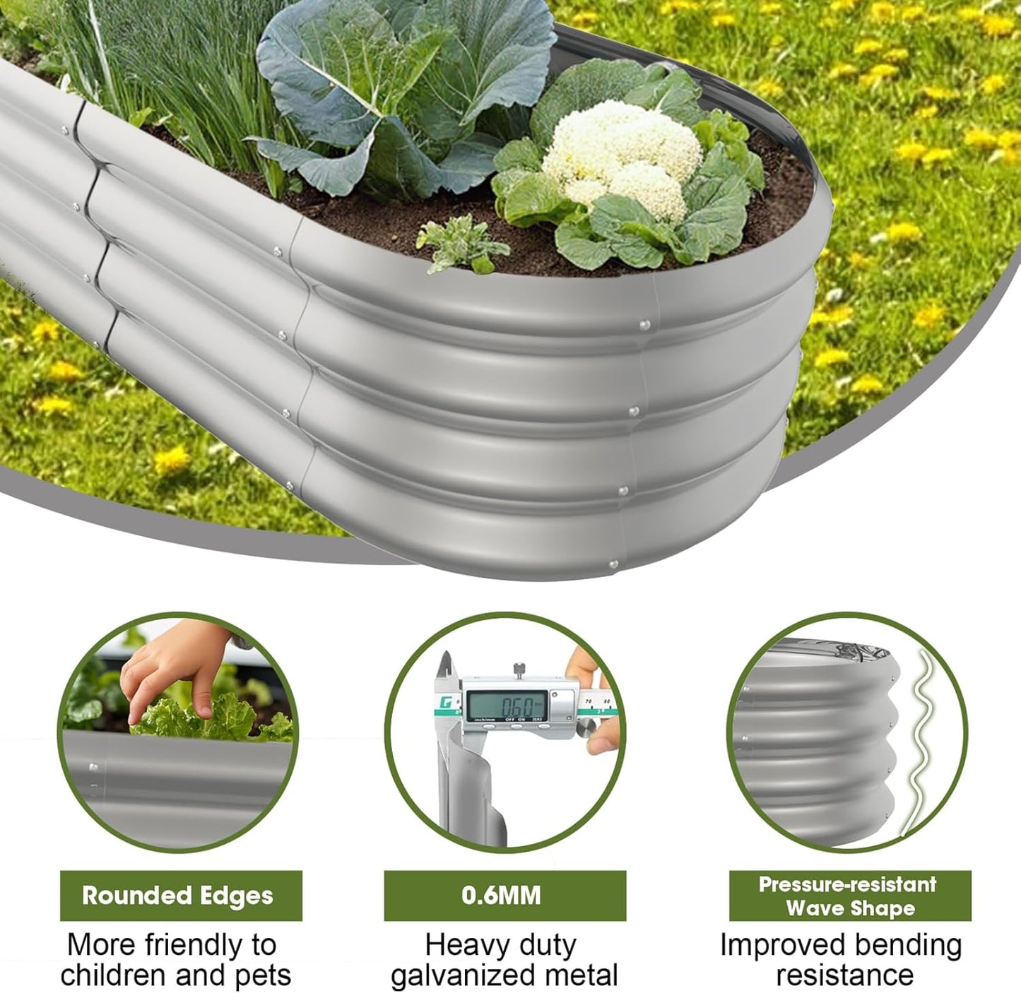 8x2x1ft Oval Galvanized Raised Garden Bed Outdoor 9-in-1 Large Metal Modular Planter Box Raised Beds for Gardening,Vegetables,Fruits,Flowers & Herbs (Silver)