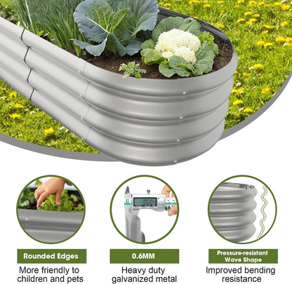 8x2x1ft Oval Galvanized Raised Garden Bed Outdoor 9-in-1 Large Metal Modular Planter Box Raised Beds for Gardening,Vegetables,Fruits,Flowers & Herbs (Silver)