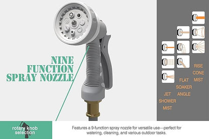 Blütezeit Retractable Garden Hose Reel 5/8'' x 100 ft, Heavy Duty Hose Reel Wall Mount with 3/4''GHT Brass Fitting, Automatic Slow Rewind, Any Length Lock, 180° Swivel, 9 Function Hose Nozzle