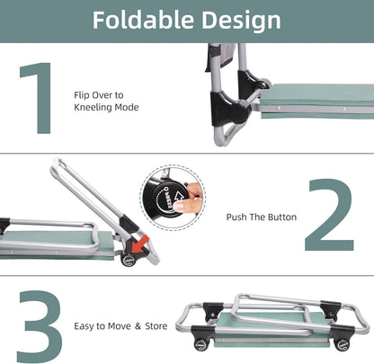LUCKYERMORE New Generation Garden Kneeler and Seat, Foldable Gardening Stool with 2 Tool Pouches and EVA Foam Pad, Gardening Gifts for Parents Seniors, Lightweight & Heavy Duty, Green