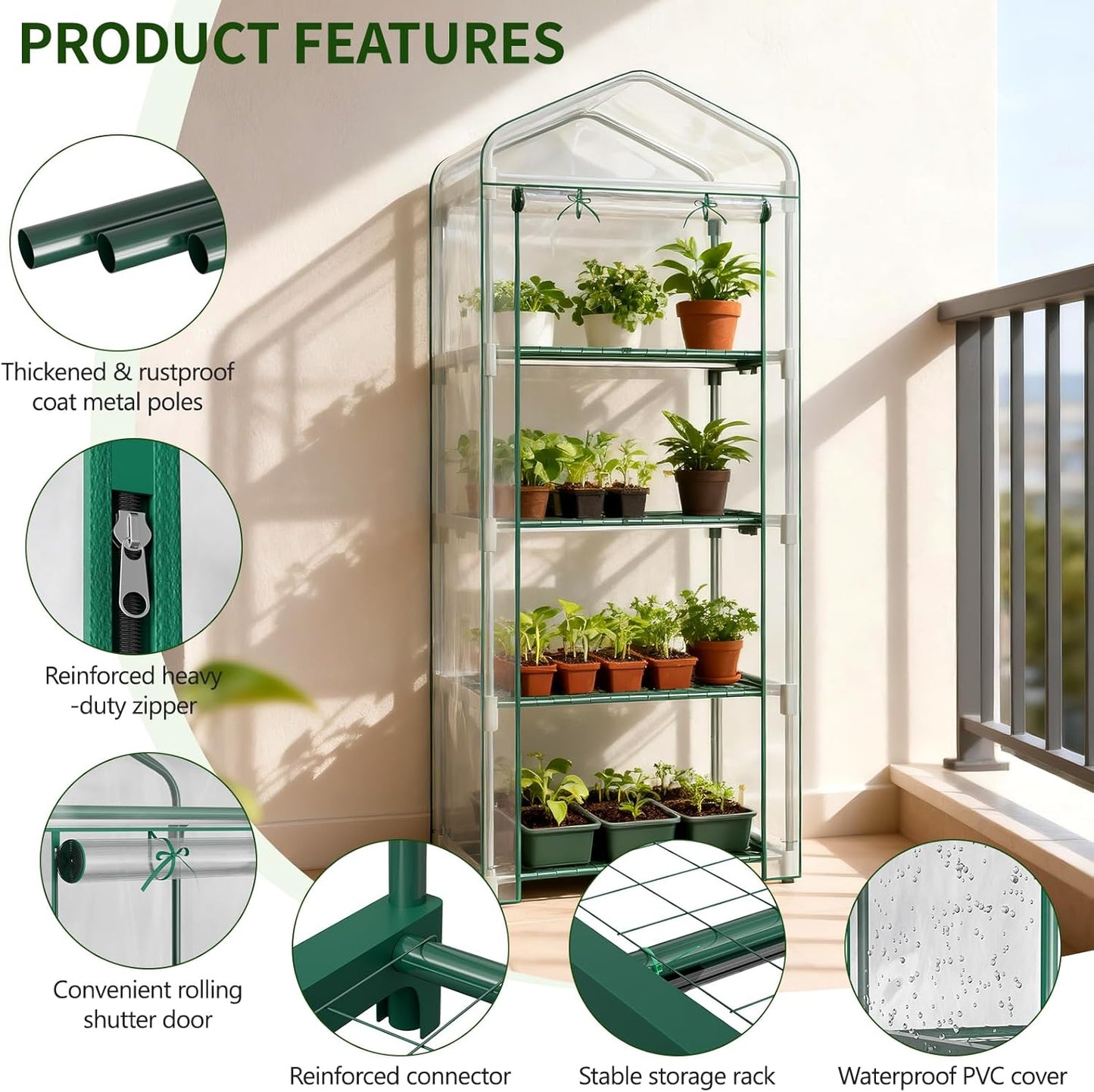 SUNYRISY Indoor Greenhouse with Grow Lights 4 Tier Plant Stand Shelf, Mini Small Greenhouse Kit with Zippered PVC Tent for Indoor Garden Seed Starting Tray, 36W Full Spectrum