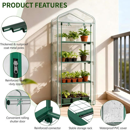SUNYRISY Indoor Greenhouse with Grow Lights 4 Tier Plant Stand Shelf, Mini Small Greenhouse Kit with Zippered PVC Tent for Indoor Garden Seed Starting Tray, 36W Full Spectrum