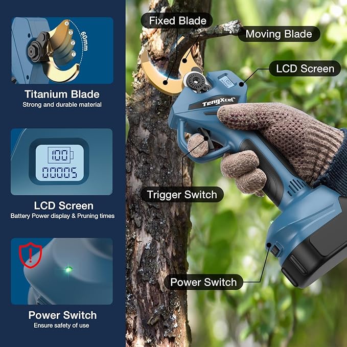 Electric Pruning Shears for Makita LXT 18V Li-ion Battery, Cordless Pruner with LCD Display&SK5 Titanium Blades, 2.4" Cutting Dia. Brushless Shears for Gardening Tree Trimming (Battery NOT included)
