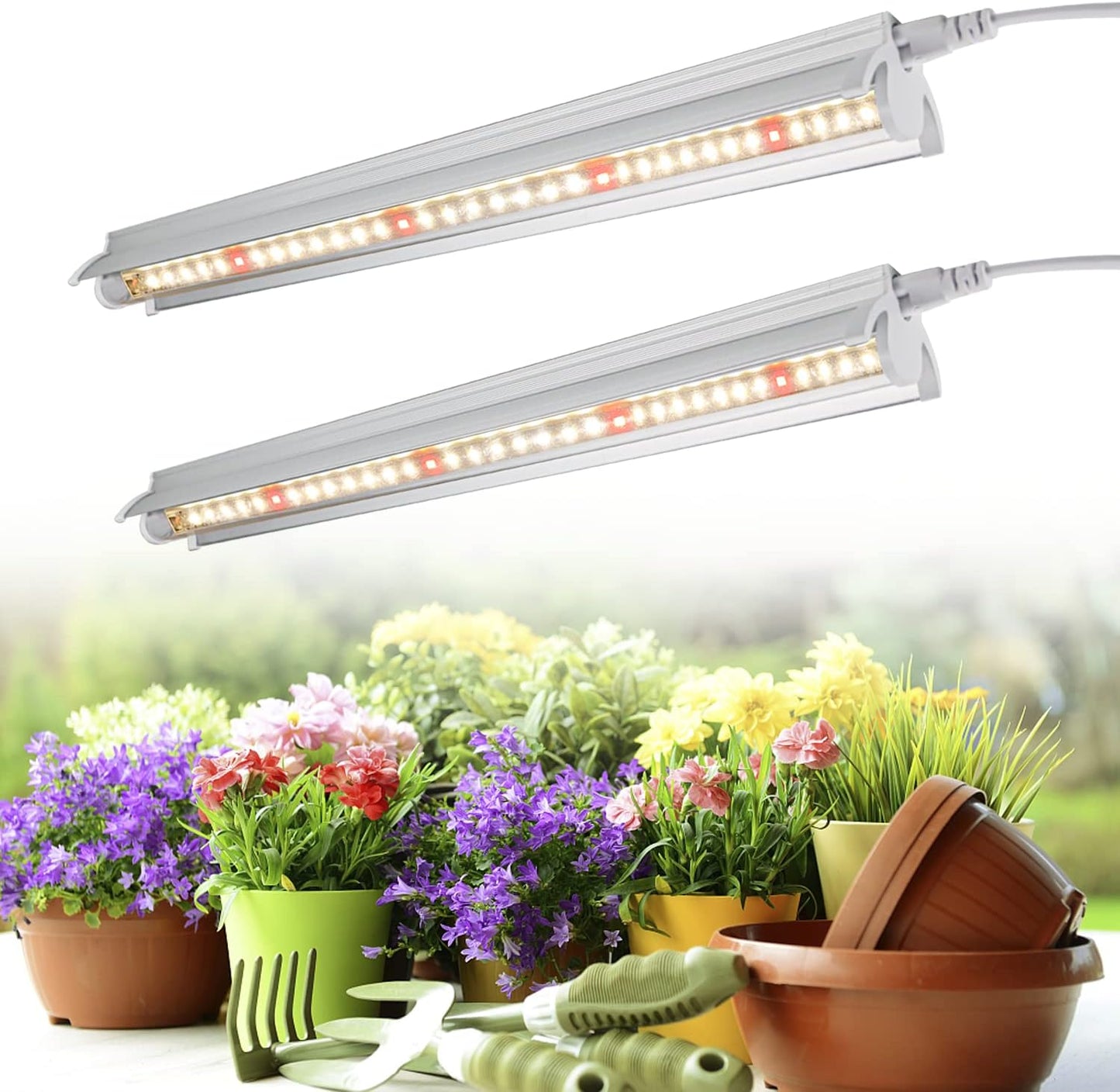 Grow Light T5 1.4Ft (2pcs x 10 Watts),5000k White Full Spectrum LED Lamp Plant Light Strips for Indoor Plant Growing,End-to-End Connectable with V-Shaped Reflector