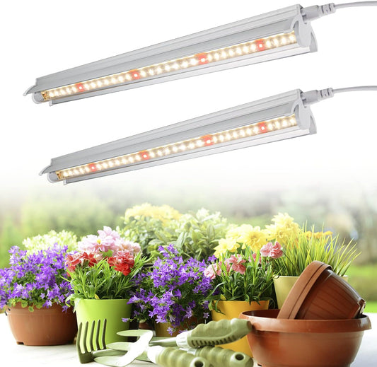 Grow Light T5 1.4Ft (2pcs x 10 Watts),5000k White Full Spectrum LED Lamp Plant Light Strips for Indoor Plant Growing,End-to-End Connectable with V-Shaped Reflector