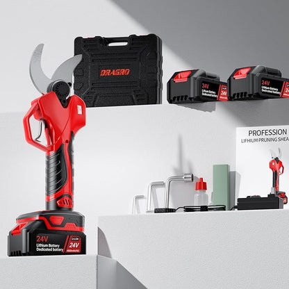 Professional Cordless Electric Pruning Shears, Cutting (40MM)1.6inch Diameter Professional Heavy Duty Garden Pruner,2pcs 4AH Rechargeable 24V Lithium Battery -2 Set Blades