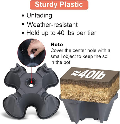 Vertical Planter 3 Tier Stackable Planters Garden Planters Strawberry Herb Flower and Vegetable Planter Indoor Outdoor Gardening Pots with Removable Wheels and Tools