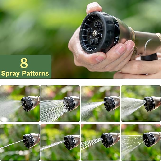 FANHAO Heavy Duty Garden Hose Nozzle, 100% Metal Water Nozzle with 8 Adjustable Spray Patterns, High Pressure Hose Sprayer with Non-Slip Grip for Watering Plants & Lawns, Washing Cars & Pets -Silver