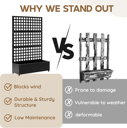 Metal Raised Garden Bed with Trellis & Wheels,72" x 47"x 15.7" Planter Box with Trellis,Privacy Planters for Patio,Garden Bed for Climbing Plants,Suitable for Climbing Plants and Vegetables,Black