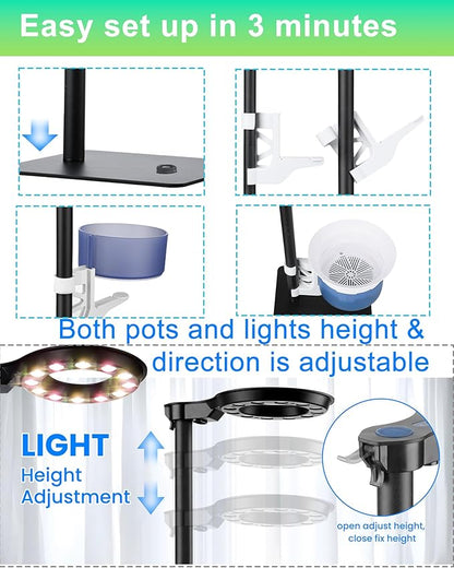 Indoor Plant Hydroponics Growing System Tower Kit with Grow light,Herb Vegetable Indoor Garden Growing System with Standing Floor Tall LED Grow Light,Height Adjustable with Timer & Metal Stand (Large)