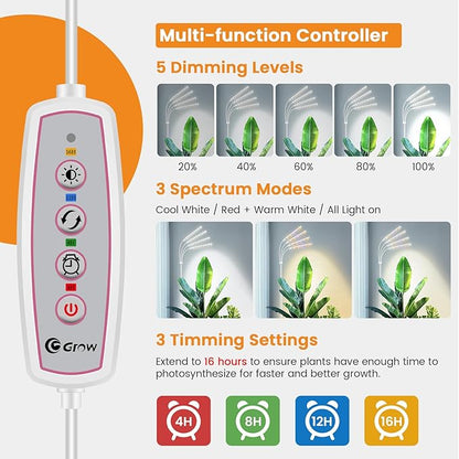 Grow Lights for Indoor Plants, 4-Head Full Specturm Plant Grow Light with 4/8/12/16H Timer, 3 Color Modes, 5 Brightness, 24-68.7in Height Adjustable Floor Growing Lamp for Tall Large Plants