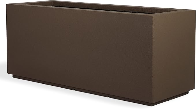 PolyStone Milan Tall Modern Outdoor/Indoor Rectangular Trough Planter, 17" L X 46" W X 19" H, Lightweight, Heavy Duty, Weather Resistant, Polymer Finish, Commercial and Residential (Chocolate Brown)