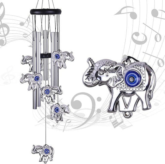 Blue Evil Eye Elephant Wind Chimes Outdoor Decor, Mobile Evil Eye Windcatcher, Evil Eye Elephant Wind Bells, Blue Evil Eye Amulet Wind Chimes for Home, Gift for Mom, Balcony, Patio, Garden Decoration