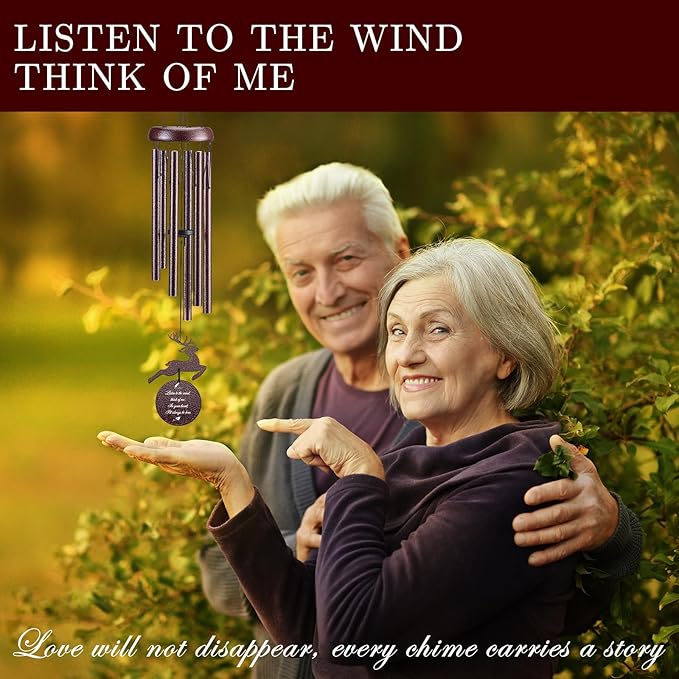 Wind Chimes for Outside, 32" Memorial Wind Chimes for Loss of Loved One Mother Father, Memorial Sympathy Gift Outdoor Garden Patio Decor, Deer Xmas Decorations(Brown)