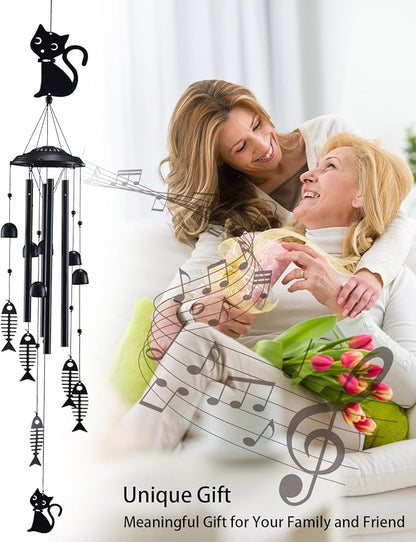 Cat Wind Chimes for Outside, Metal Windchimes Outdoors Clearance with 4 Aluminum Tubes, Garden Patio Yard Home Decor, Cat Gifts for Pet Lovers Women Men Mom Grandma, Unique Festival Birthday Gift